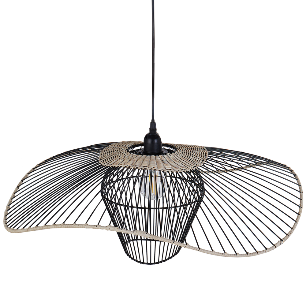 Lampada a sospensione con paralume in rattan e metallo nero soggiorno camera da letto