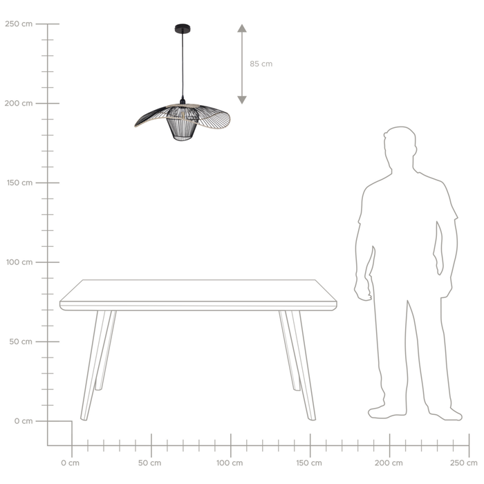 Lampada a sospensione con paralume in rattan e metallo nero soggiorno camera da letto