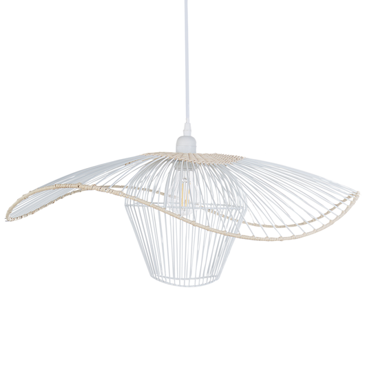 Lampada a sospensione con paralume in rattan e metallo bianco soggiorno camera da letto