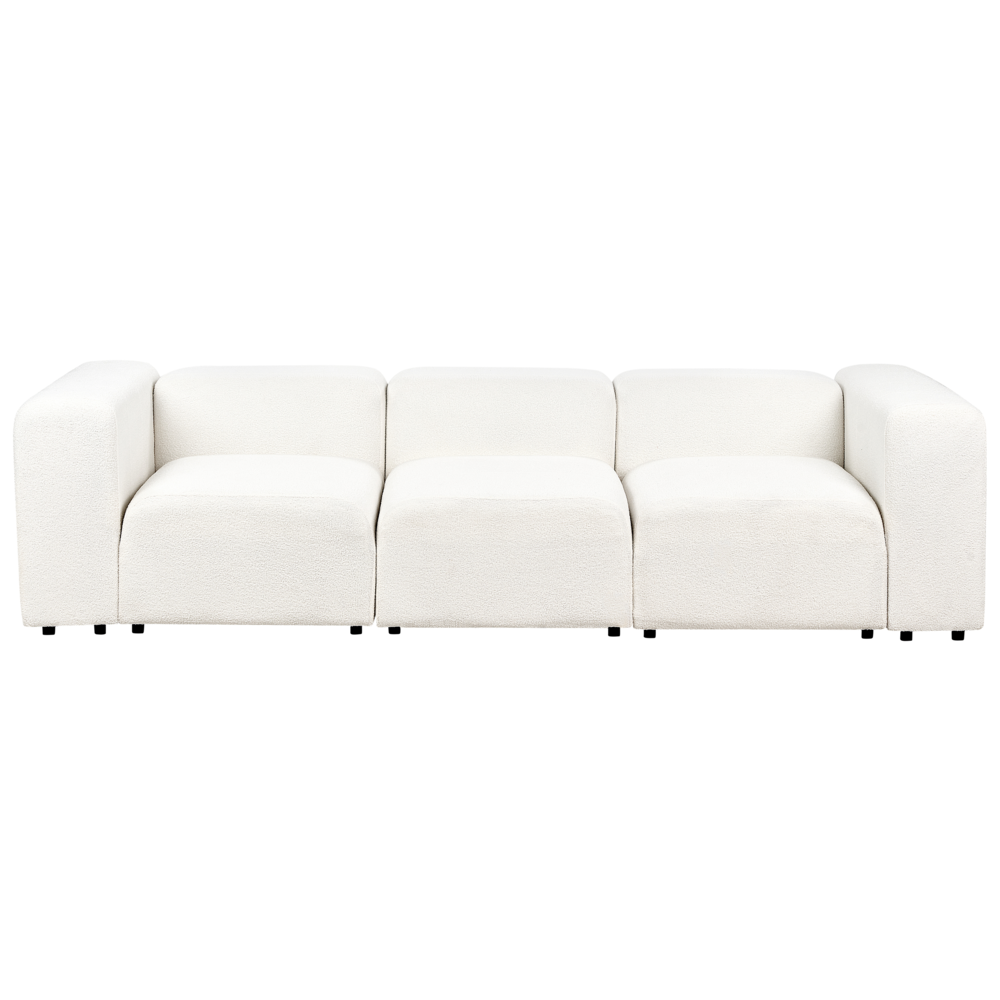 Divano componibile a 3 posti rivestito con tessuto bouclé bianco stile moderno