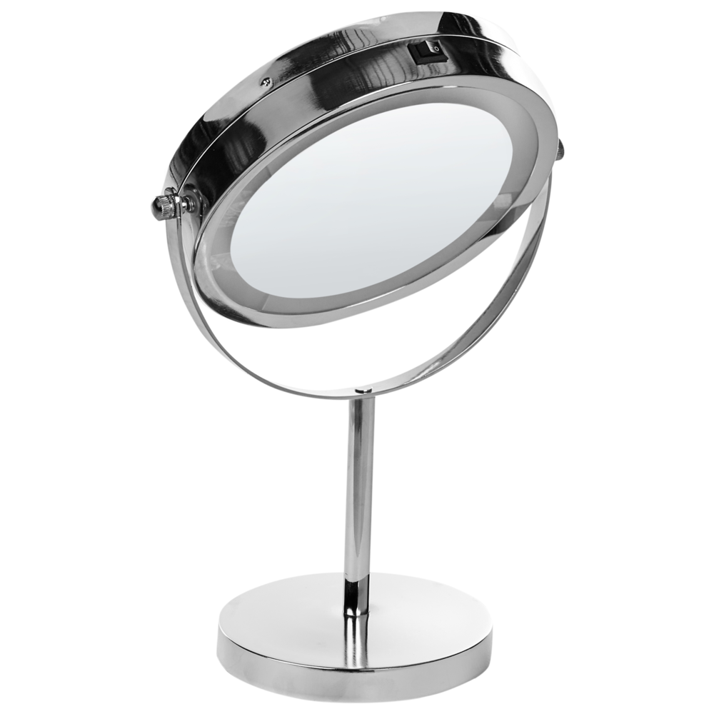 Specchio da tavolo illuminato in metallo argentato ø 20 cm con luci LED d'ingrandimento bifacciali