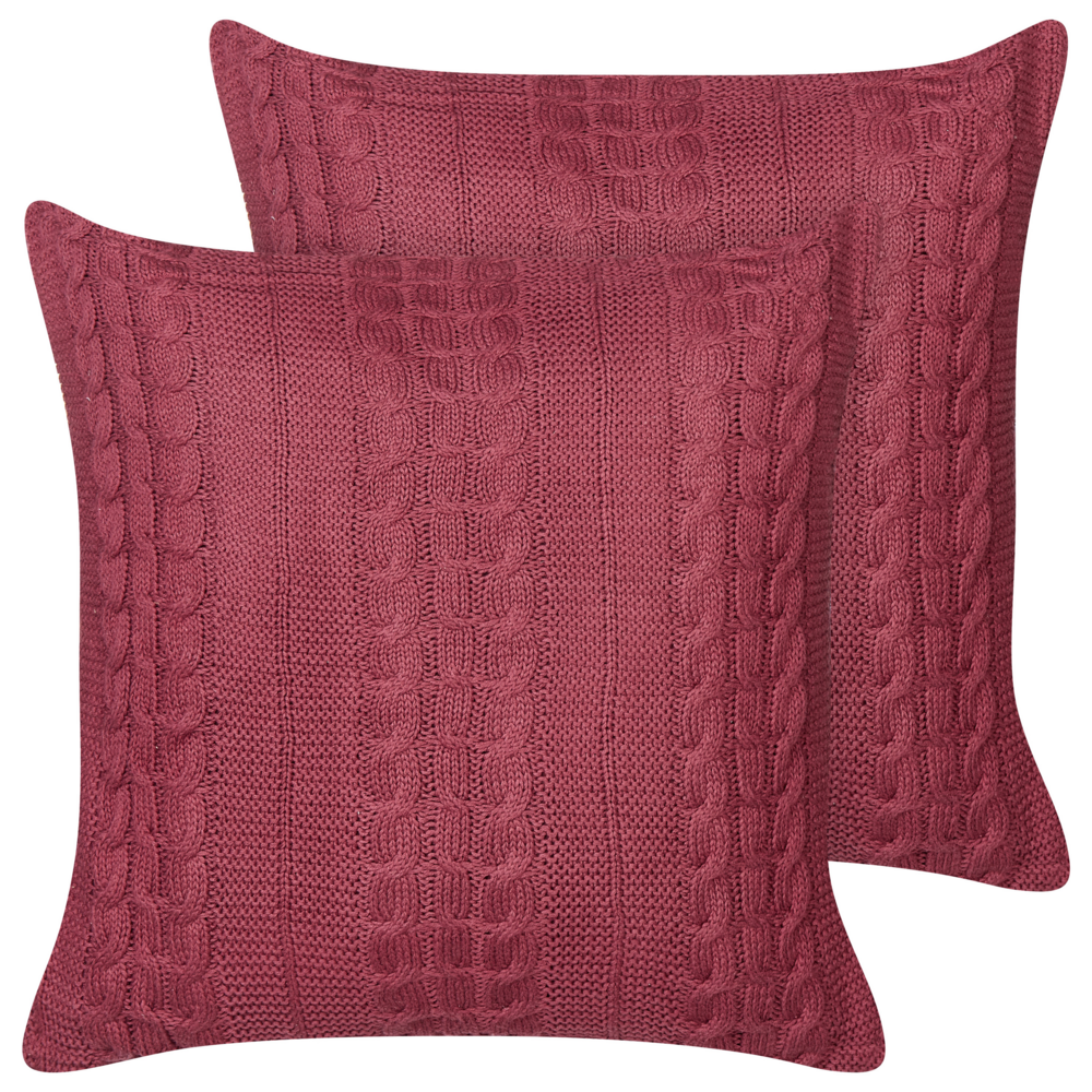 Set di 2 cuscini decorativi in cotone con disegno intrecciato bordeaux camera da letto soggiorno