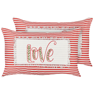 Set di 2 cuscini decorativi in cotone con motivo a righe bianche e rosse 30 x 50 cm soggiorno camera da letto
