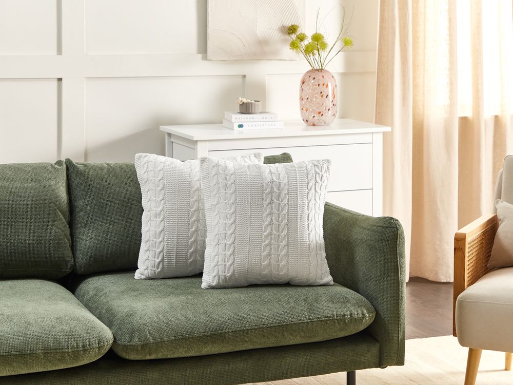 Set di 2 cuscini decorativi in cotone con disegno intrecciato bianco soggiorno camera da letto