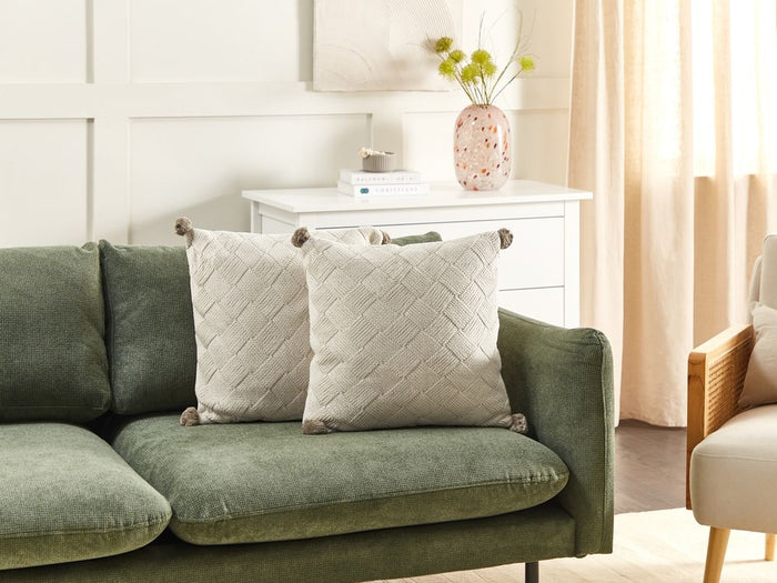 Set di 2 cuscini decorativi in cotone intrecciato beige soggiorno camera da letto