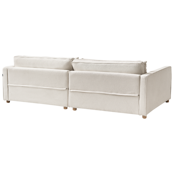 Divano Boucle bianco sporco 3 posti Gambe di legno Braccioli Stile moderno