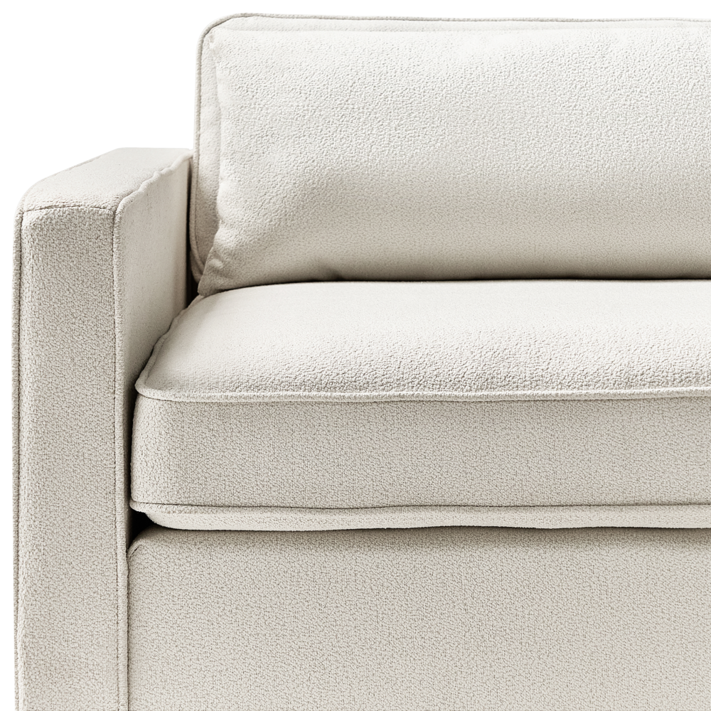 Divano Boucle bianco sporco 3 posti Gambe di legno Braccioli Stile moderno