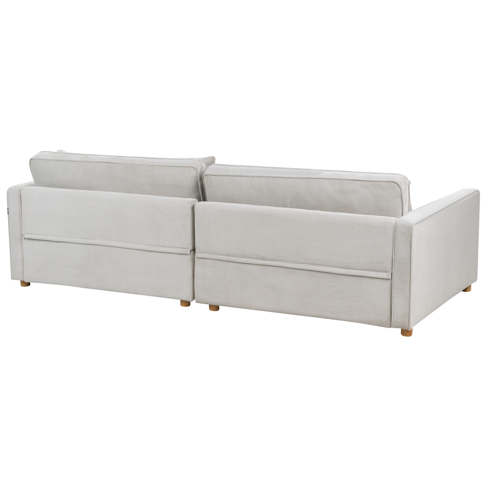 Divano velluto a coste grigio chiaro 3 posti Gambe di legno Braccioli Stile moderno