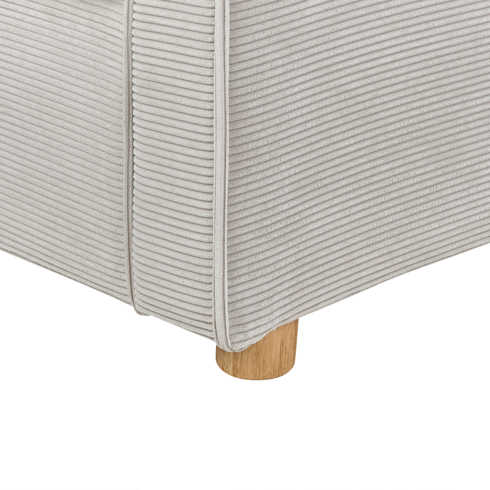 Divano velluto a coste grigio chiaro 3 posti Gambe di legno Braccioli Stile moderno