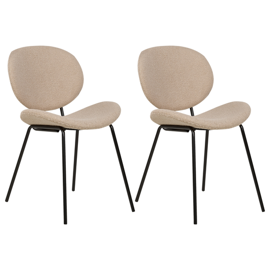 Set di 2 sedie in bouclè tortora con gambe nere in ferro nero Design contemporaneo e retrò Sedute per la sala da pranzo