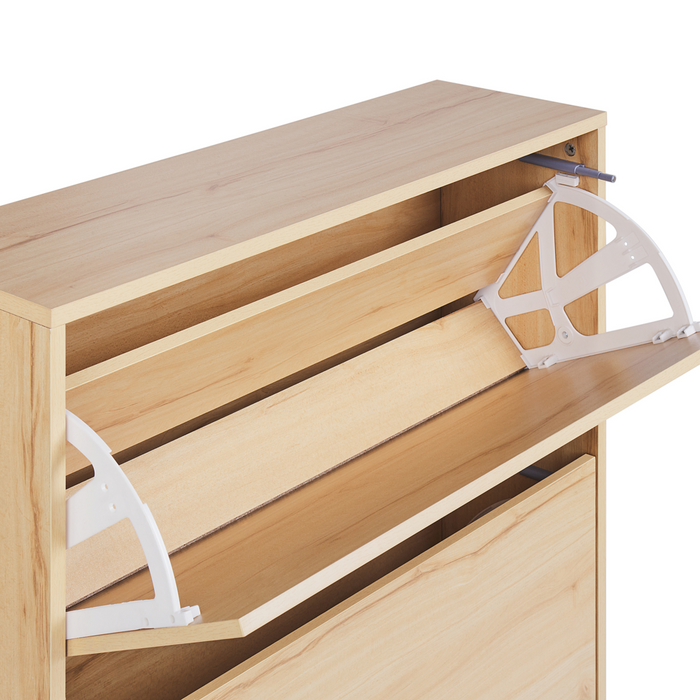 Scarpiera a 2 scomparti in truciolato Gambe in legno di gomma Legno chiaro elegante