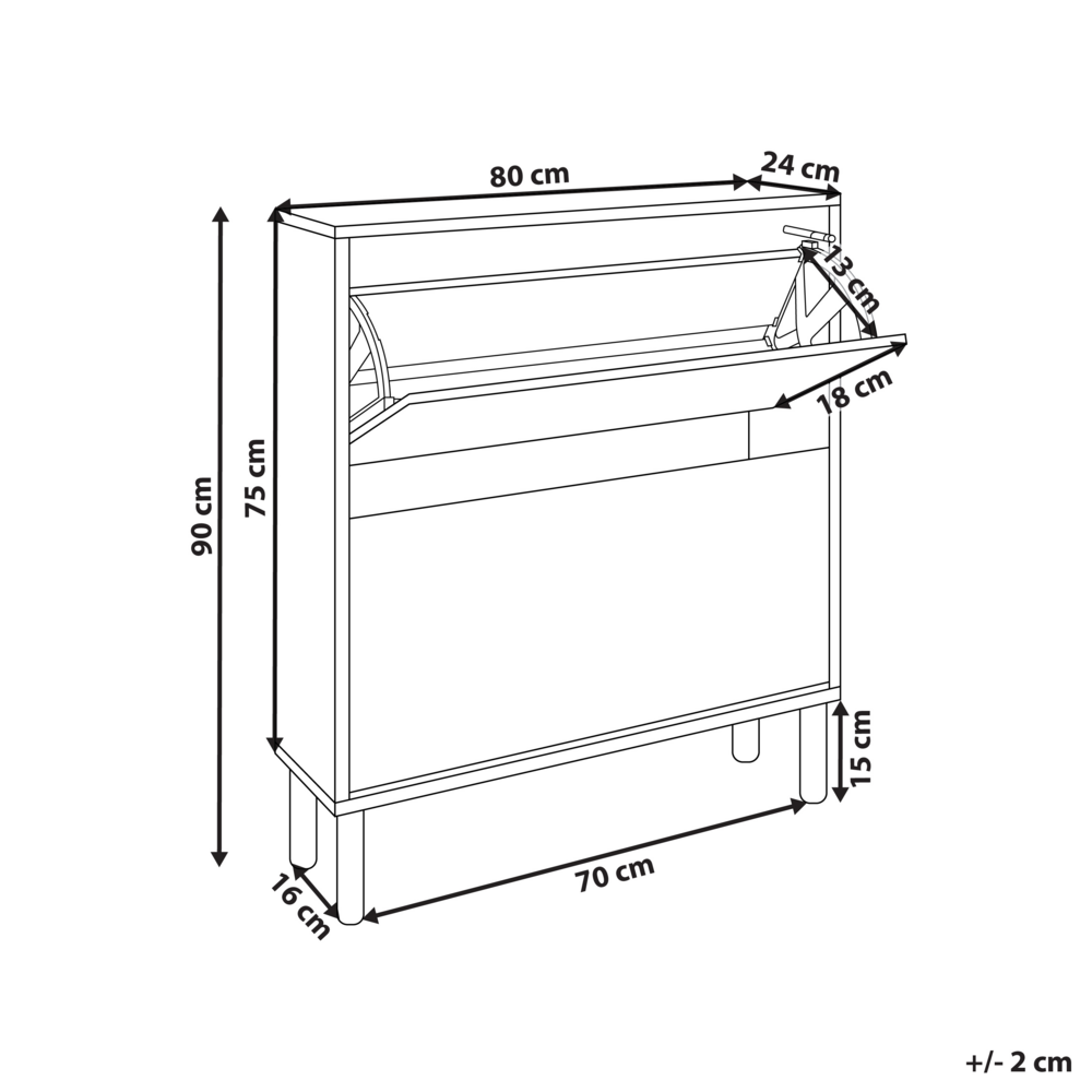 Scarpiera a 2 scomparti in truciolato Gambe in legno di gomma Legno chiaro elegante
