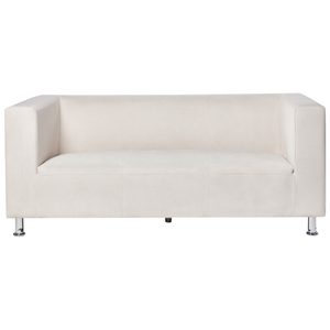 Divano a 3 posti in tessuto di ciniglia bianca con gambe in metallo argento contemporaneo