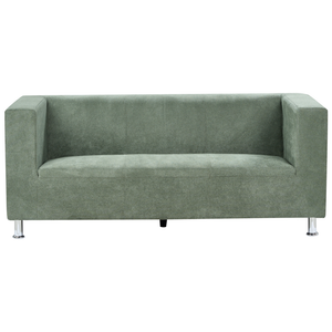 Divano a 3 posti in tessuto di ciniglia verde con gambe in metallo argento contemporaneo