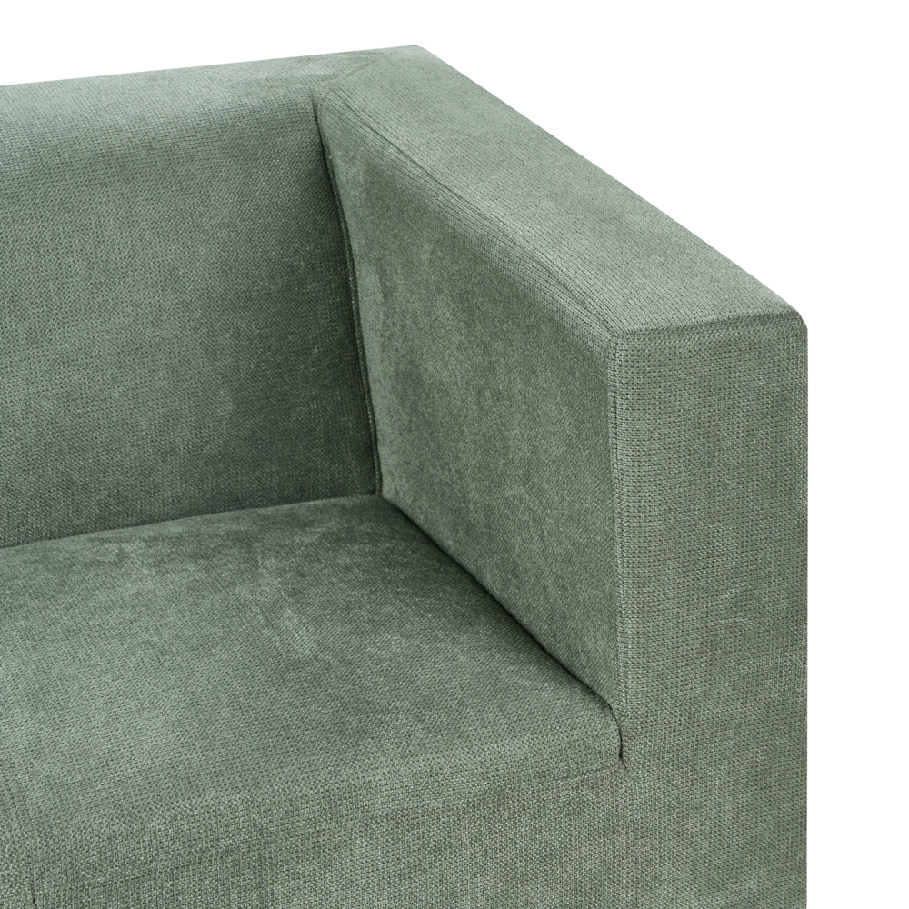 Divano a 3 posti in tessuto di ciniglia verde con gambe in metallo argento contemporaneo