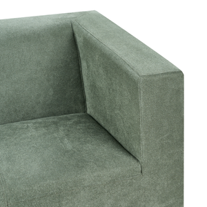 Divano a 3 posti in tessuto di ciniglia verde con gambe in metallo argento contemporaneo