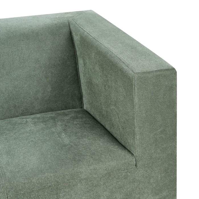 Divano a 3 posti in tessuto di ciniglia verde con gambe in metallo argento contemporaneo