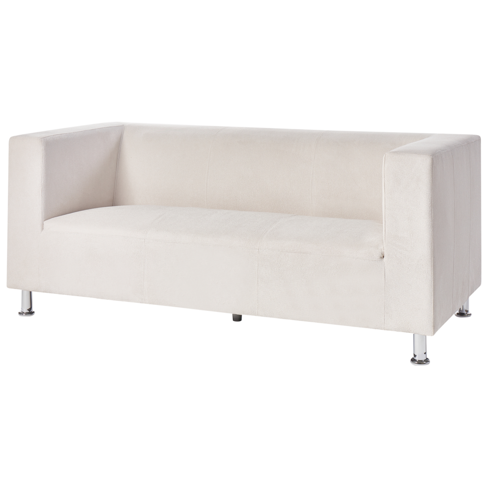 Divano a 3 posti in tessuto di ciniglia bianca con gambe in metallo argento contemporaneo