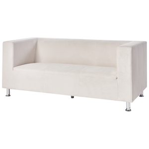 Divano a 3 posti in tessuto di ciniglia bianca con gambe in metallo argento contemporaneo