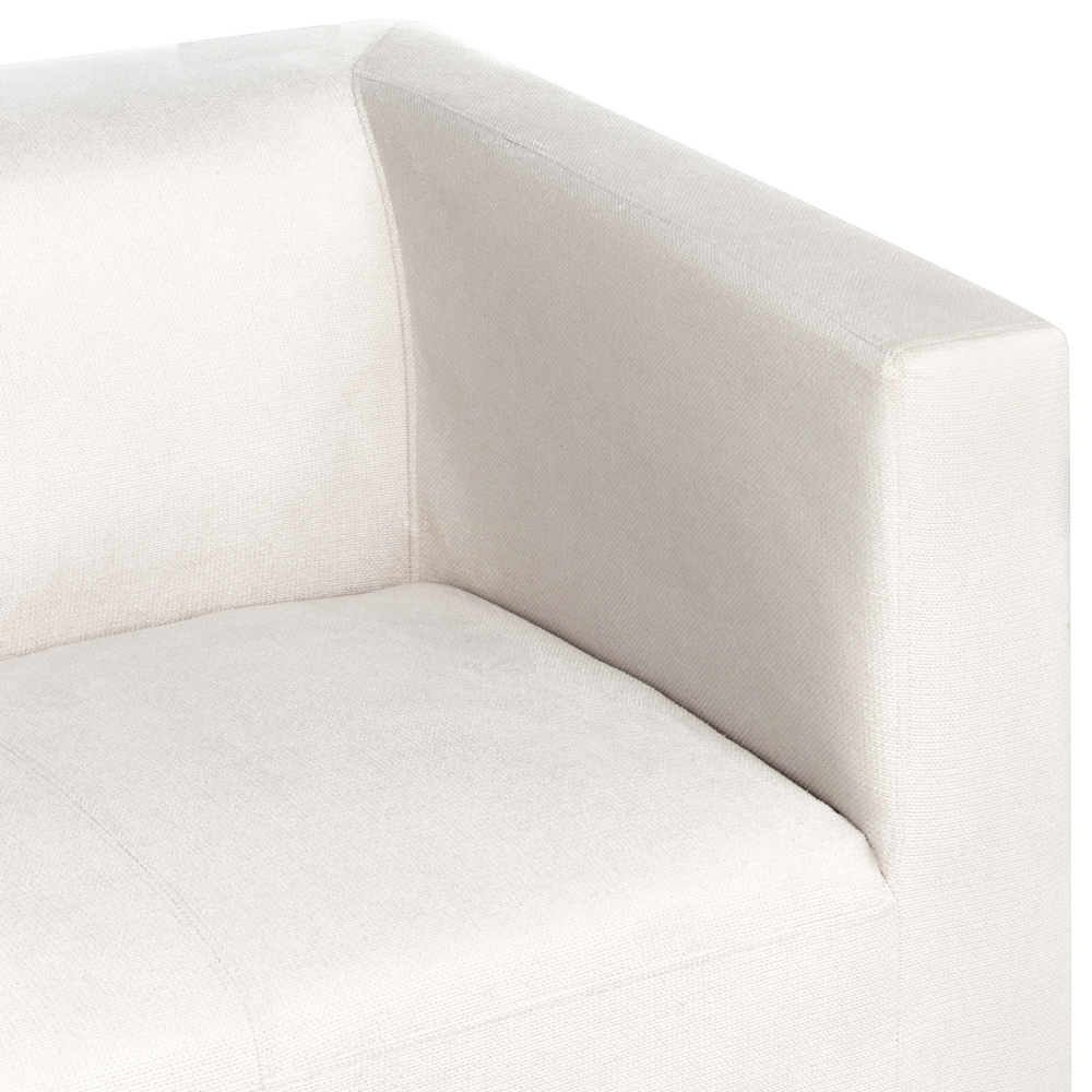 Divano a 3 posti in tessuto di ciniglia bianca con gambe in metallo argento contemporaneo