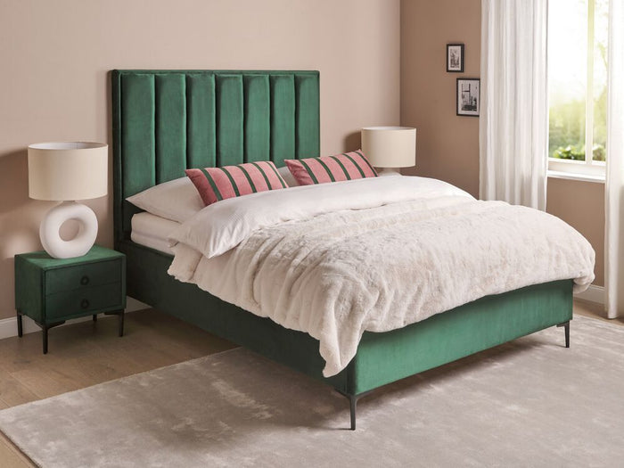 Set da camera da letto rivestiti in velluto verde scuro con due comodini 140 x 200 cm stile elegante