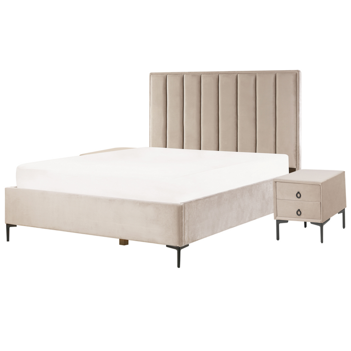 Set da camera da letto rivestiti in velluto tortora con due comodini 160 x 200 cm stile elegante