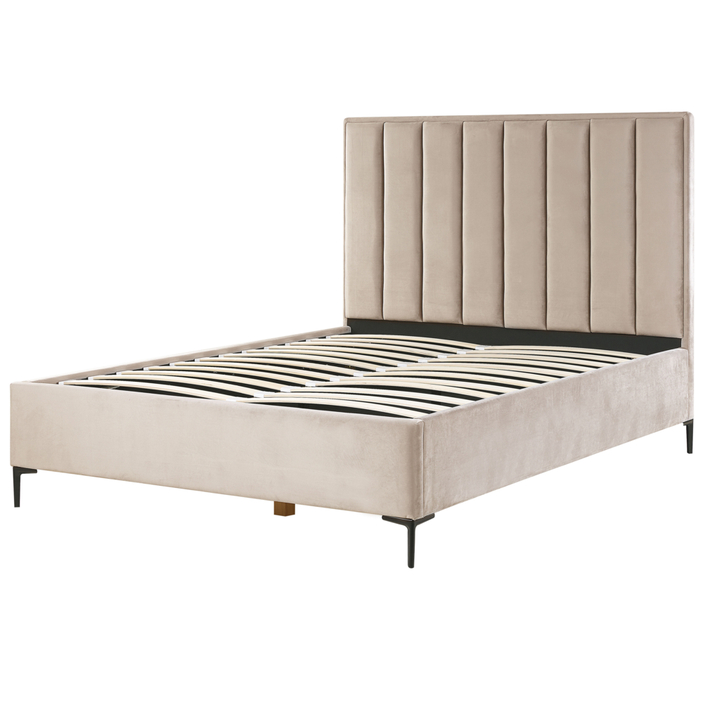 Set da camera da letto rivestiti in velluto tortora con due comodini 160 x 200 cm stile elegante