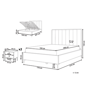 Set da camera da letto rivestiti in velluto tortora con due comodini 160 x 200 cm stile elegante