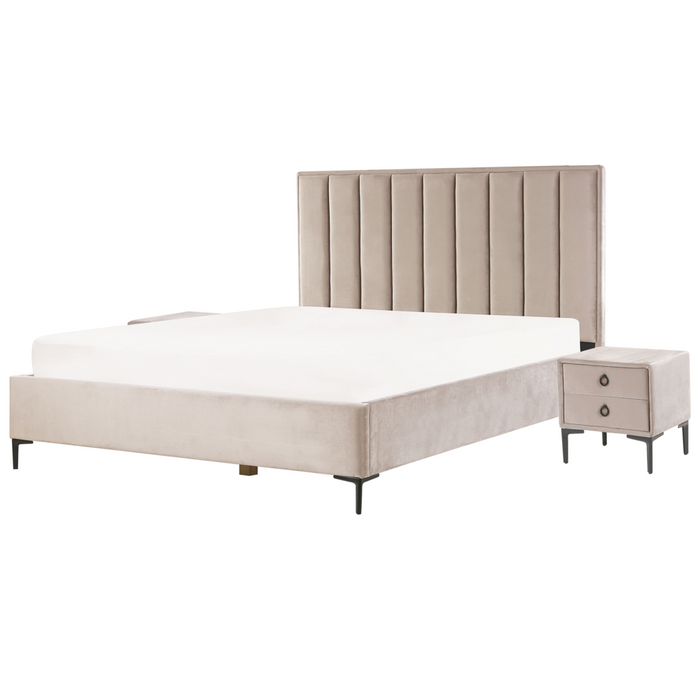 Set da camera da letto rivestiti in velluto tortora con due comodini 180 x 200 cm stile elegante