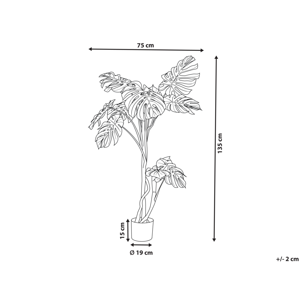 Pianta artificiale di Monstera in vaso verde e Nero sintetico 135 cm Materiale decorativo per interni