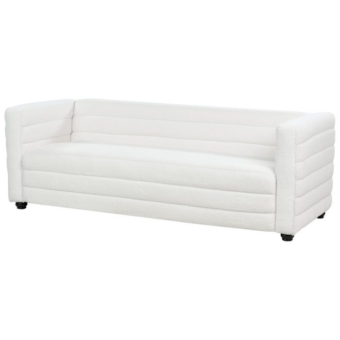 Divano a 3 posti rivestito in tessuto poliestere bouclè bianco sporco design moderno