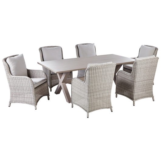 Set da Giardino Tavolo in Rattan beige e 6 Sedie con Cuscini beige stile moderno contemporaneo