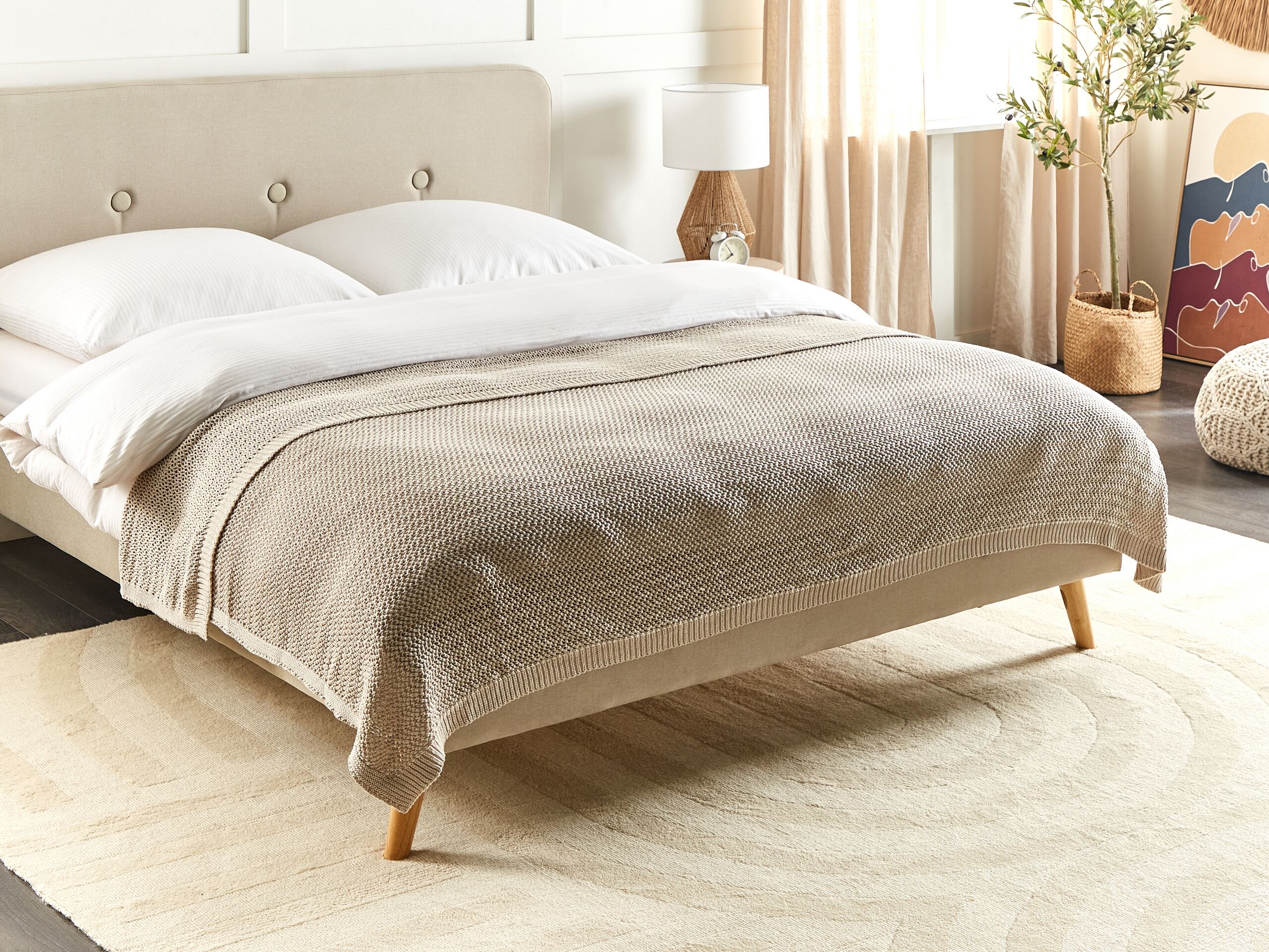 Copriletto in tessuto di cotone beige chiaro 150 x 200 cm Decorativo Biancheria da letto Design classico Camera da letto