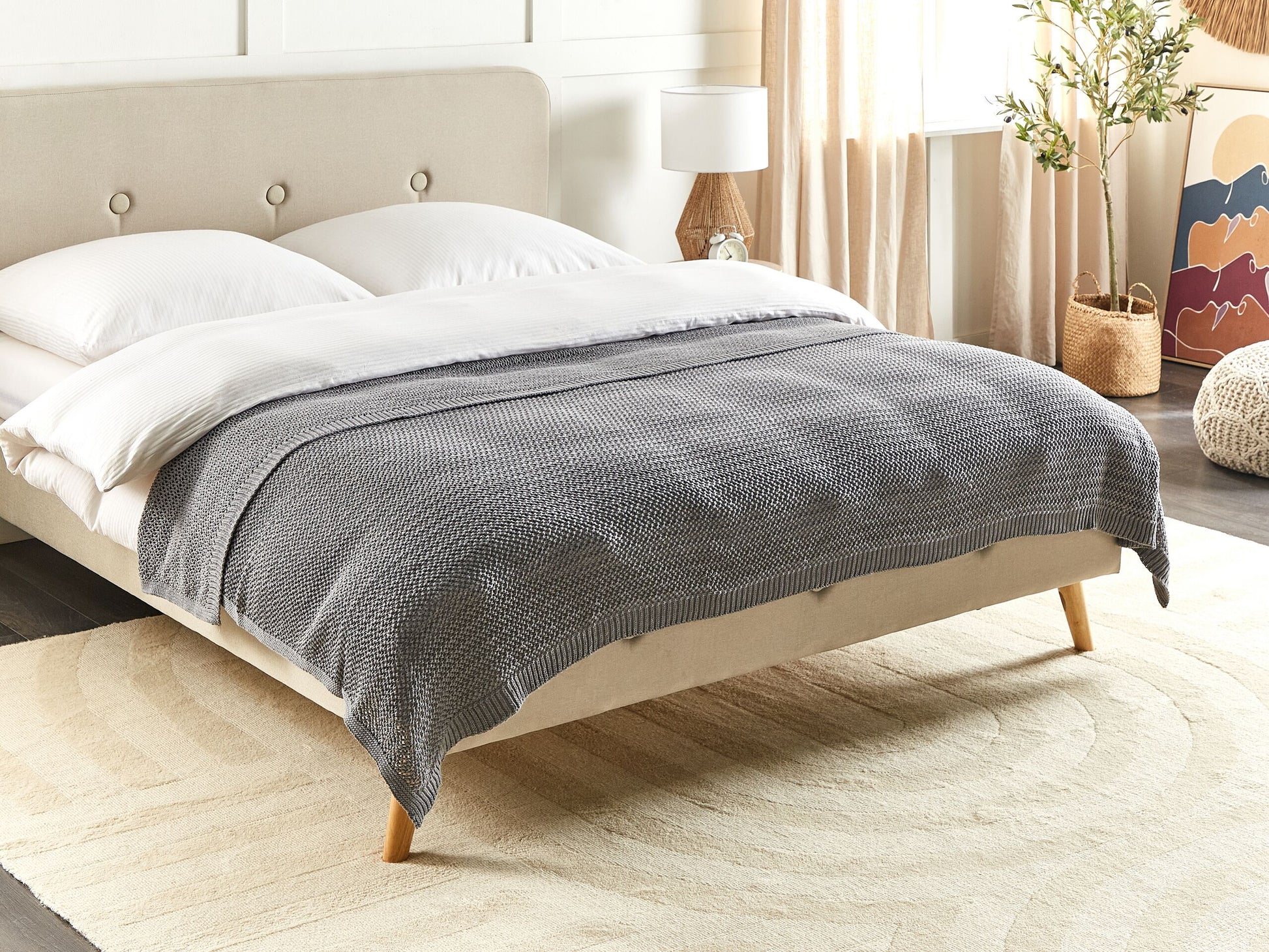 Copriletto in tessuto di cotone grigio 150 x 200 cm Decorativo Biancheria da letto Design classico Camera da letto