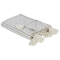 Copriletto in tessuto di cotone bianco sporco 150 x 200 cm con frange Decorativo Biancheria da letto Design classico Camera da letto