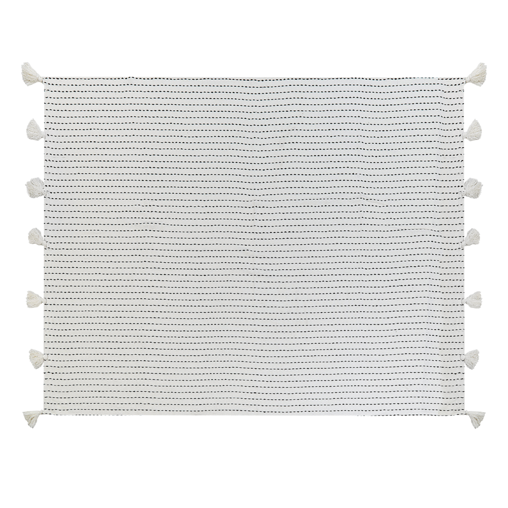 Copriletto in tessuto di cotone bianco sporco 150 x 200 cm con frange Decorativo Biancheria da letto Design classico Camera da letto