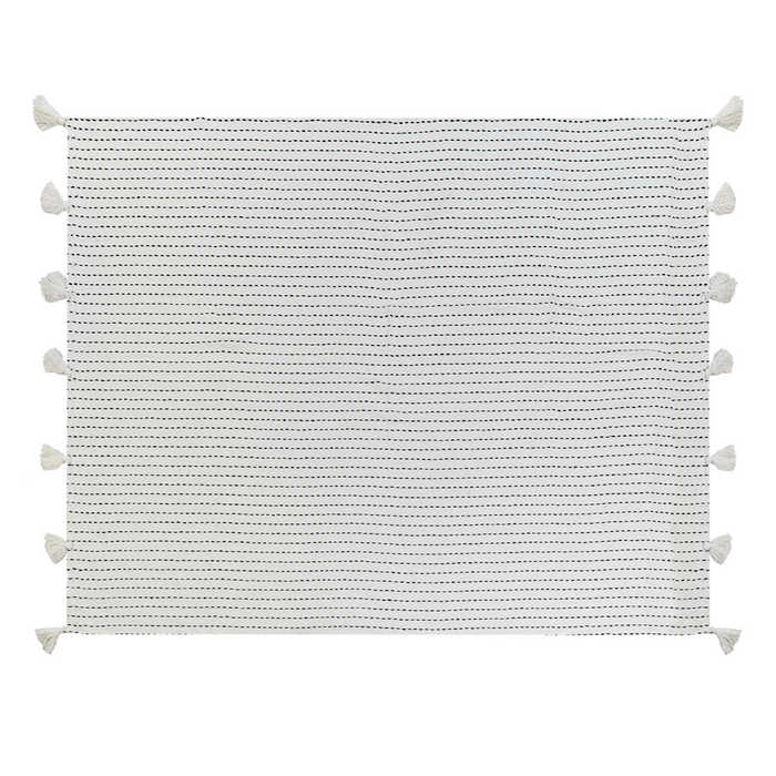 Copriletto in tessuto di cotone bianco sporco 150 x 200 cm con frange Decorativo Biancheria da letto Design classico Camera da letto