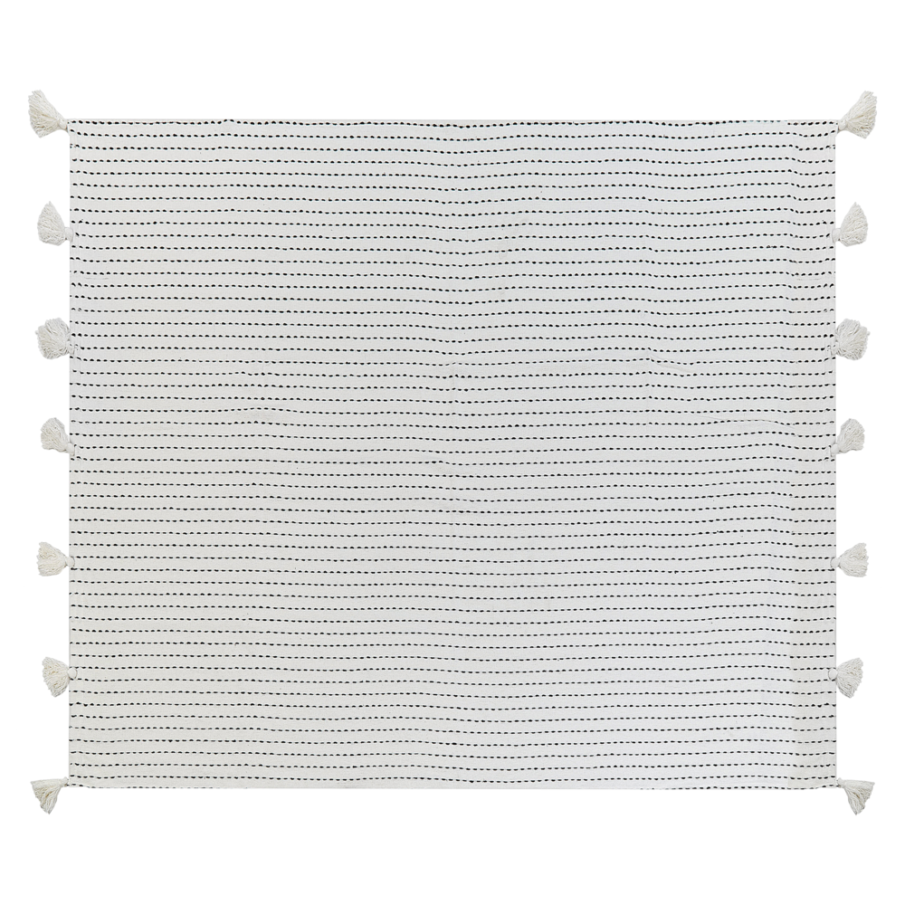 Copriletto in tessuto di cotone bianco sporco 200 x 220 cm con frange Decorativo Biancheria da letto Design classico Camera da letto