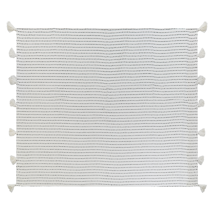 Copriletto in tessuto di cotone bianco sporco 200 x 220 cm con frange Decorativo Biancheria da letto Design classico Camera da letto