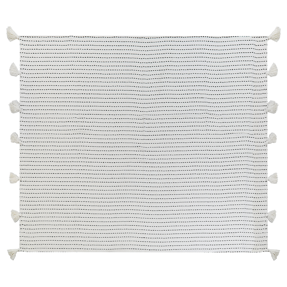 Copriletto in tessuto di cotone bianco sporco 220 x 240 cm con frange Decorativo Biancheria da letto Design classico Camera da letto