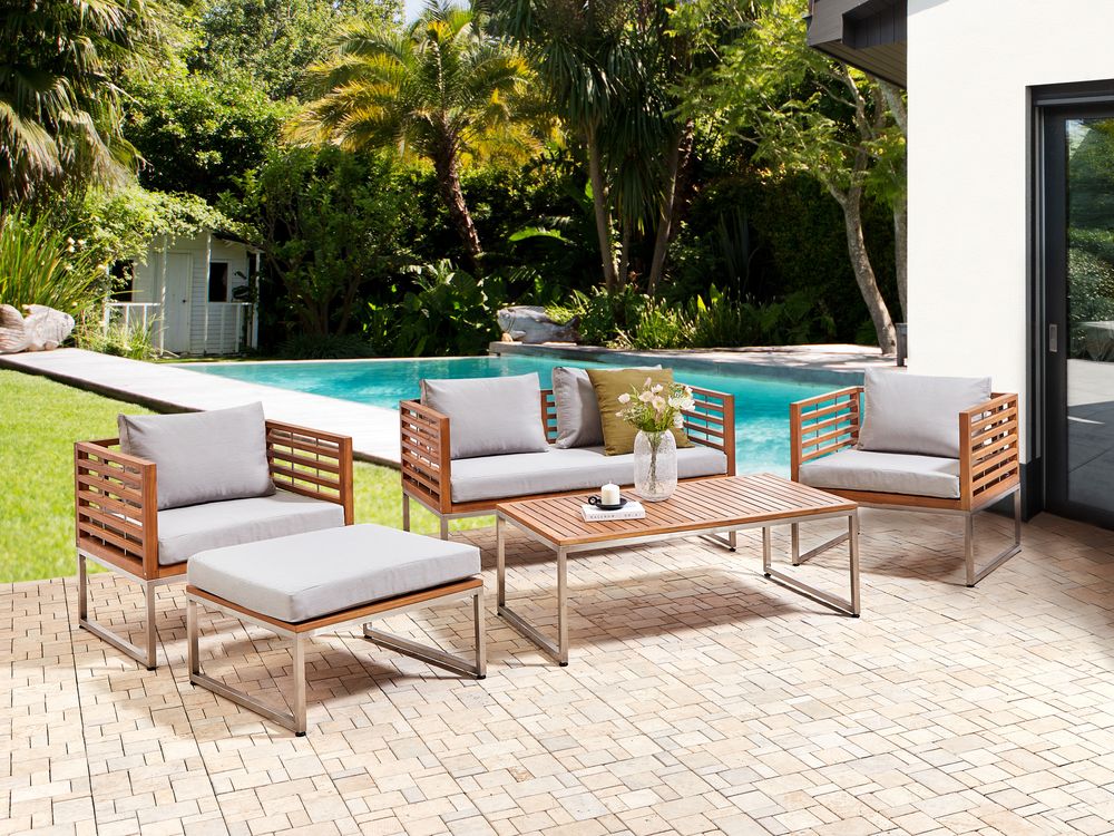 Copri cuscino per giardino grigio resistente ai raggi UV con cerniera per sedili e schienali