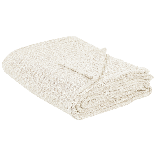 Copriletto in cotone beige chiaro 150 x 200 cm con motivo a quadretti, decorativo, per il soggiorno e la camera da letto.