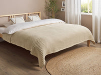 Copriletto in cotone beige 200 x 220 cm con motivo a quadretti, decorativo, per il soggiorno e la camera da letto.