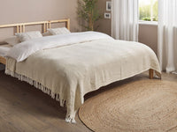 Copriletto in cotone beige chiaro 200 x 220 cm con frange Soggiorno Camera da letto Tessili