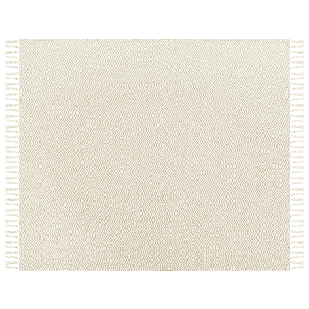 Copriletto in cotone beige chiaro 200 x 220 cm con frange Soggiorno Camera da letto Tessili