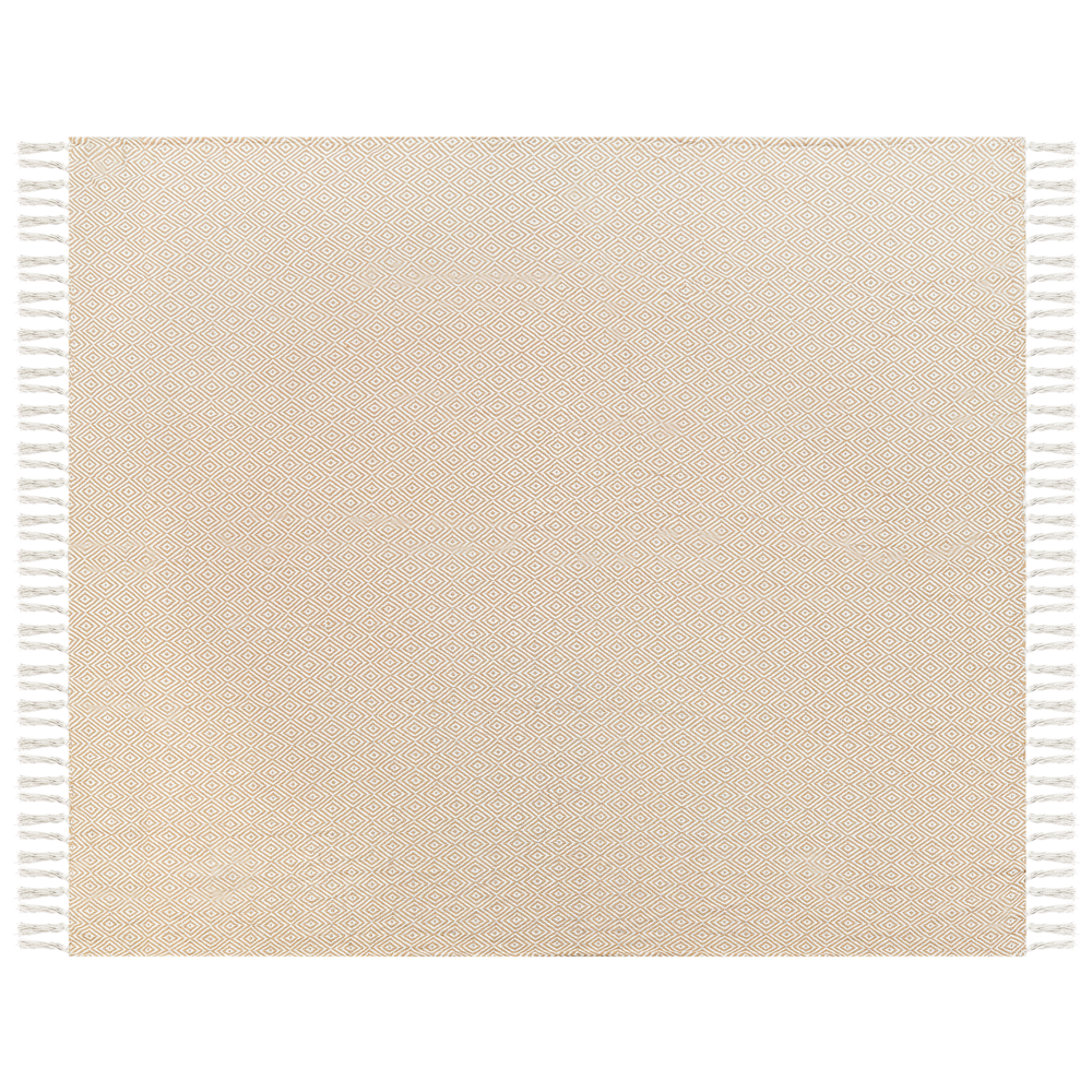 Copriletto in cotone beige 200 x 220 cm con nappe Soggiorno Camera da letto Tessili
