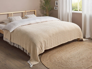 Copriletto in cotone beige 220 x 240 cm con frange Soggiorno Camera da letto Tessili