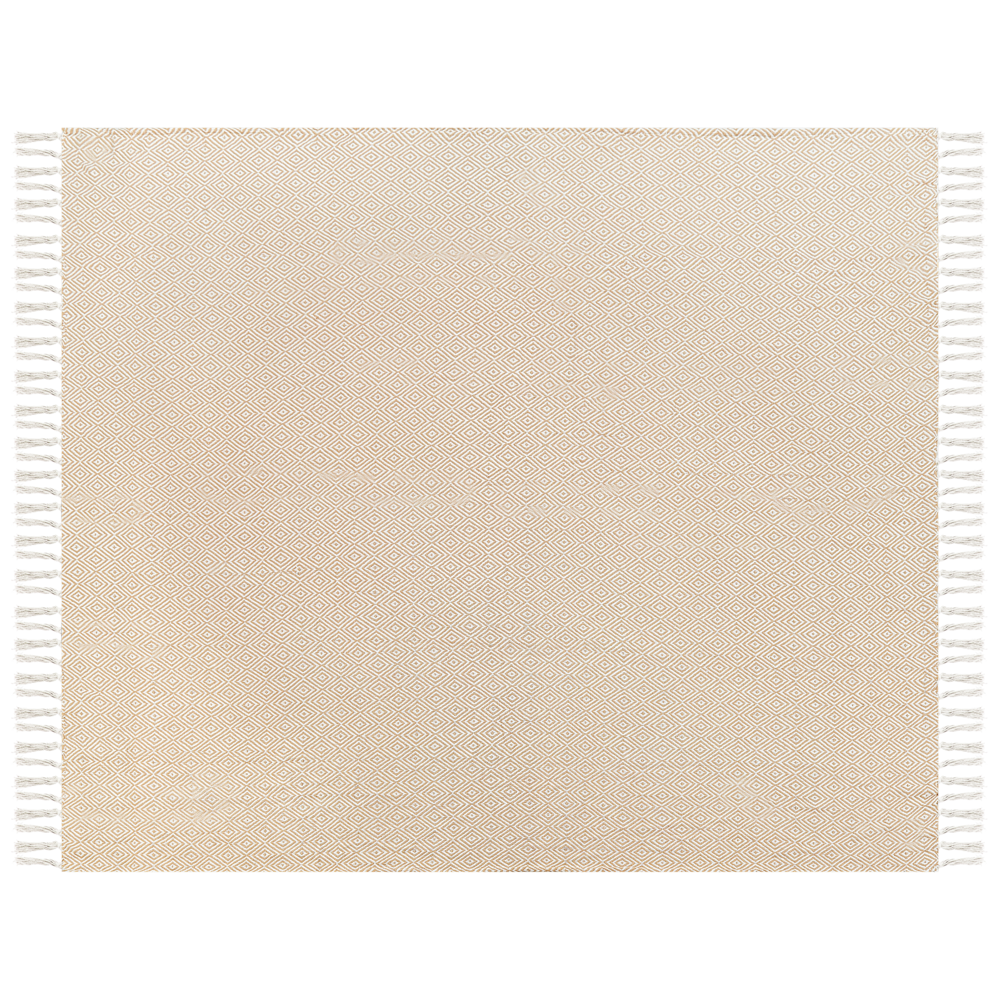 Copriletto in cotone beige 220 x 240 cm con frange Soggiorno Camera da letto Tessili