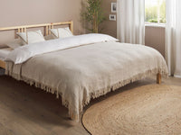 Copriletto grigio chiaro in tessuto di cotone 200 x 220 cm con frange Coperta decorativa Biancheria da letto design classico Camera da letto