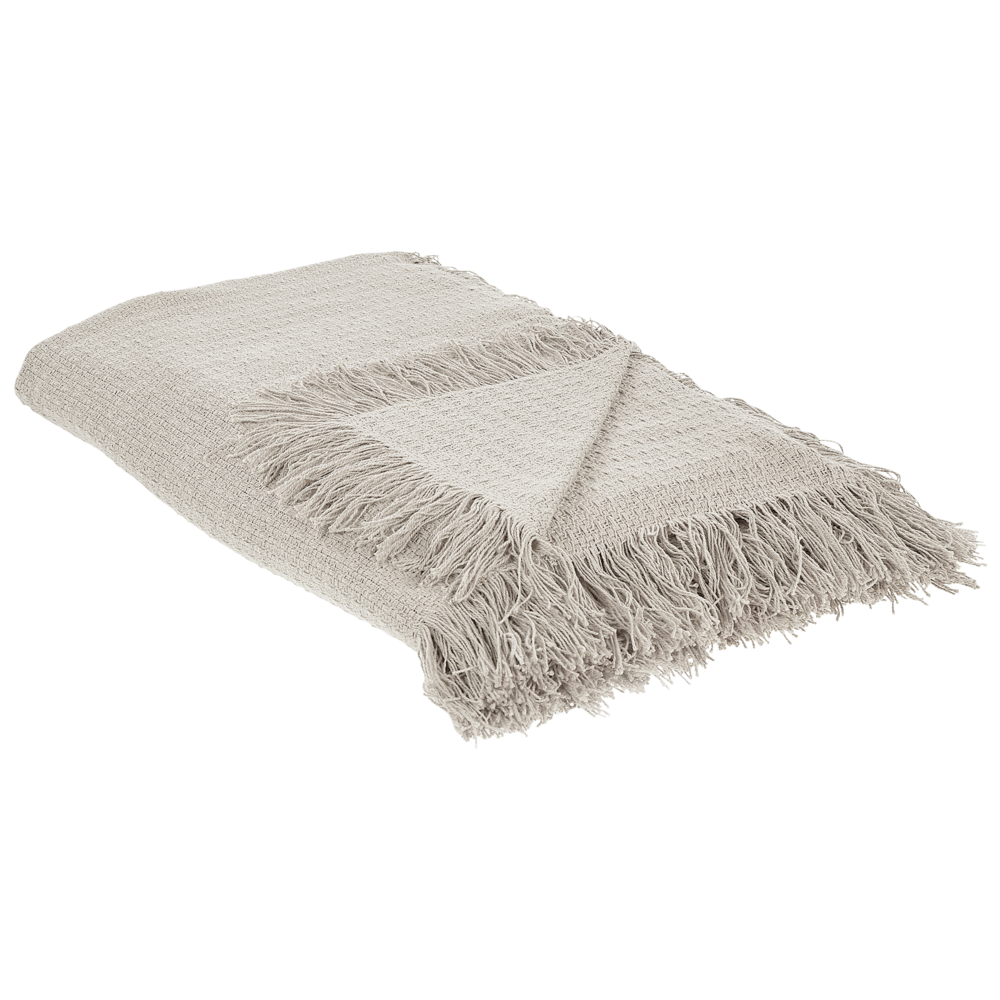 Copriletto grigio chiaro in tessuto di cotone 200 x 220 cm con frange Coperta decorativa Biancheria da letto design classico Camera da letto